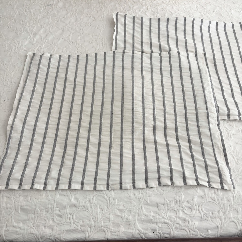 INUP Home Standard Pillow Shams Set Of 2 White Blue Striped Portugal Cotton
